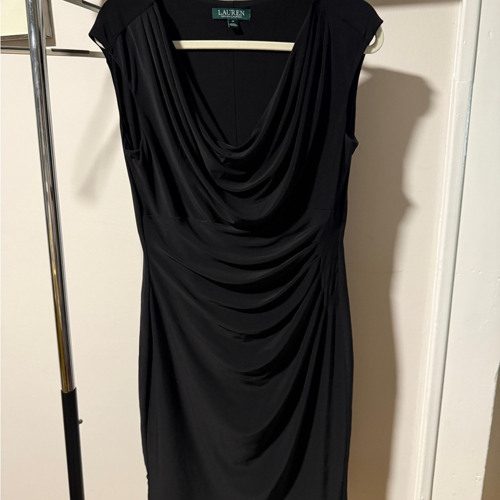 Ralph Lauren Black Ruched Sheath Midi Dress